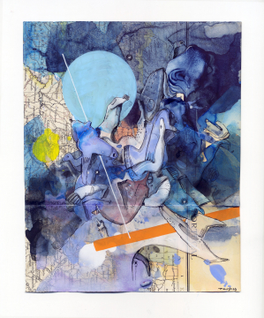 Verschlungen | 2023 | 20x16cm | Peer Kriesel Übermalung | Mischtechnik auf Atlaskarte, gerahmt